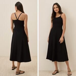 PACT Organic Cotton Fit and Flare Racerback Sleeveless Midi Dress Pockets - Med